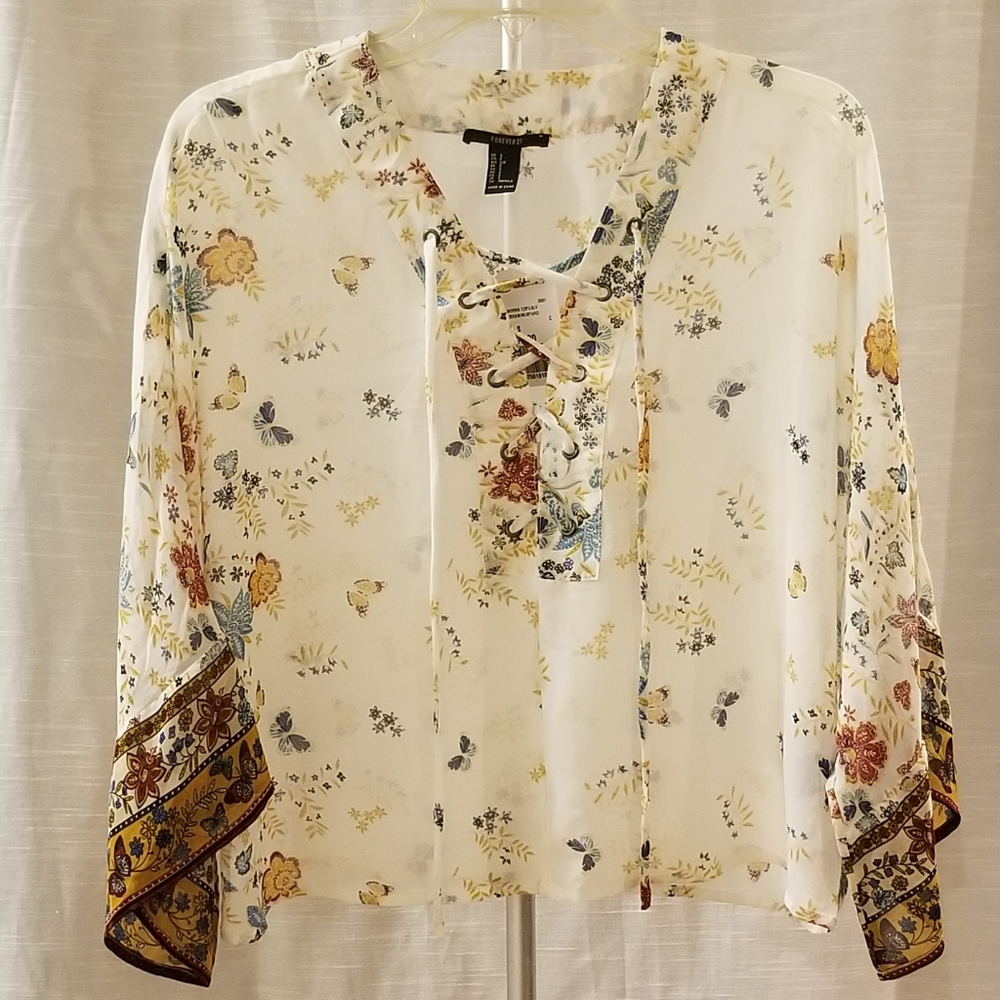 Forever 21 Sheer Boho Floral Crop Top.